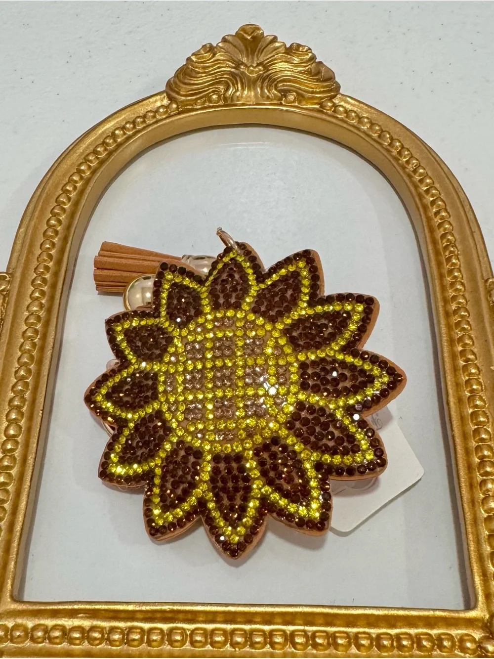 New Sunflower Crystal Keychain- Yellow/Brown